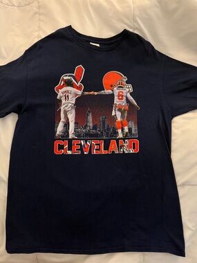Tailor Vintage Cleveland Navy Blue Graphic Tee with Orange & White Accents